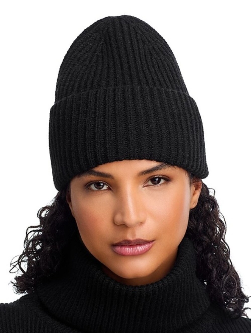 Aqua 100%  Bloomingdale's Exclusive Solid Rib Knit Cuff Hat - Color:Black NWT